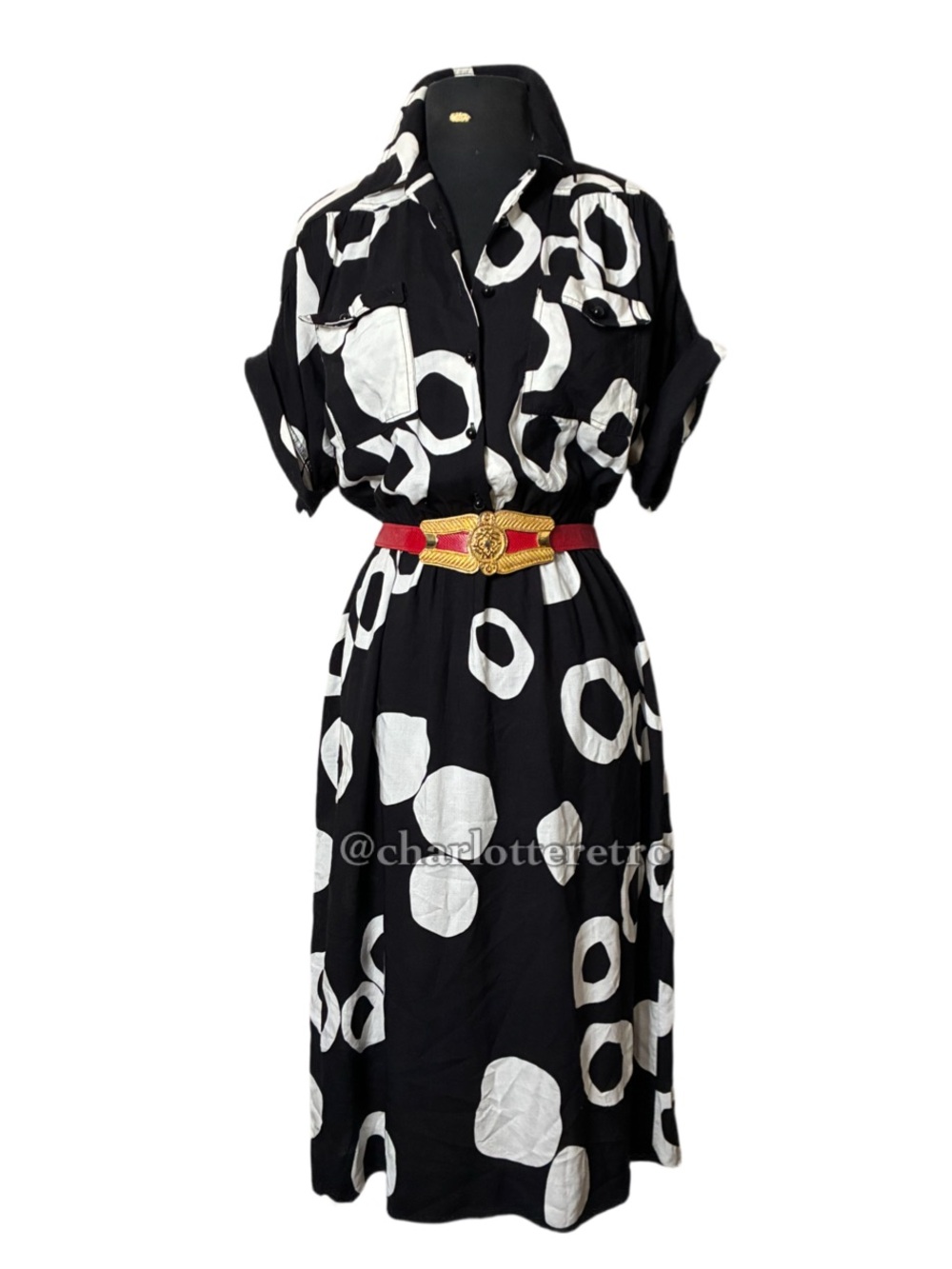 vtg Leslie Fay for Lord & Taylor • Black & White Abstract Shirt Dress